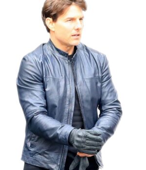Mission Impossible 6 Fallout Tom Cruise Blue Biker Leather Jacket