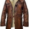 Batman Dark Knight Rises Bane Fur Shearling Brown Leather Coat
