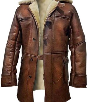 Batman Dark Knight Rises Bane Fur Shearling Brown Leather Coat