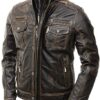 Moffit Brown Mens Distressed Leather Motorcycle Jacket