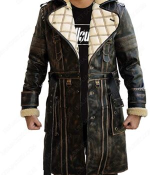 Elder Brown Fur Collar Maxson Long Leather Jacket