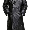 German Classic Officer Black Leather Trench Coat