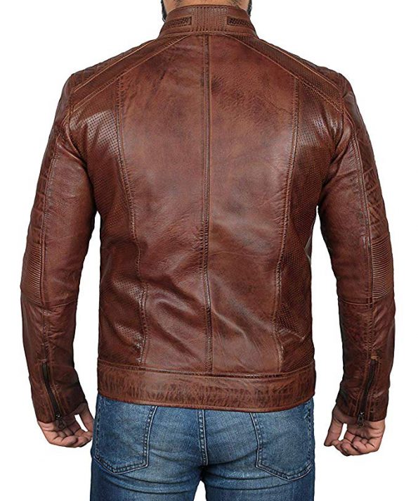 Brown Perforated Oxblood Leather Jacket Mens - Mk Jackets