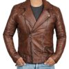 Cafe Racer Real Lambskin Leather Distressed Motorcycle Jacket