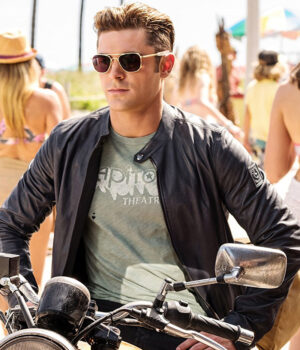 Baywatch Zac Efron Motorcycle Black Leather Jacket