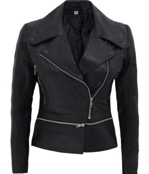 Alabama Women Black Leather Slim Fit Jacket