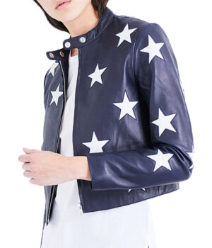 Cheryl Blossom Riverdale Retro Star Blue Biker Leather Jacket
