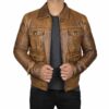Mens Distressed Cognac Vintage Leather Jacket
