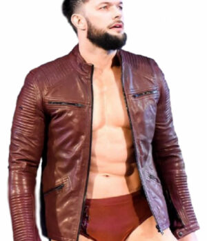 WWE RAW Wrestler Finn Balor Quilted Biker Maroon Leather Jacket