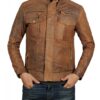 Moffit Light Brown Distressed Leather Motorcycle Jacket