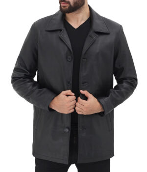 Natural Real Distressed Mens Black Leather Coat