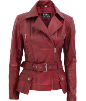 Victoria Womens Burgundy Moto Jacket