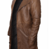 Jackson Mens Wide Lapel Genuine Waxed Brown Leather Trench Coat