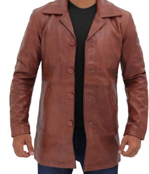 Natural Mens Distressed Leather Tan Coat