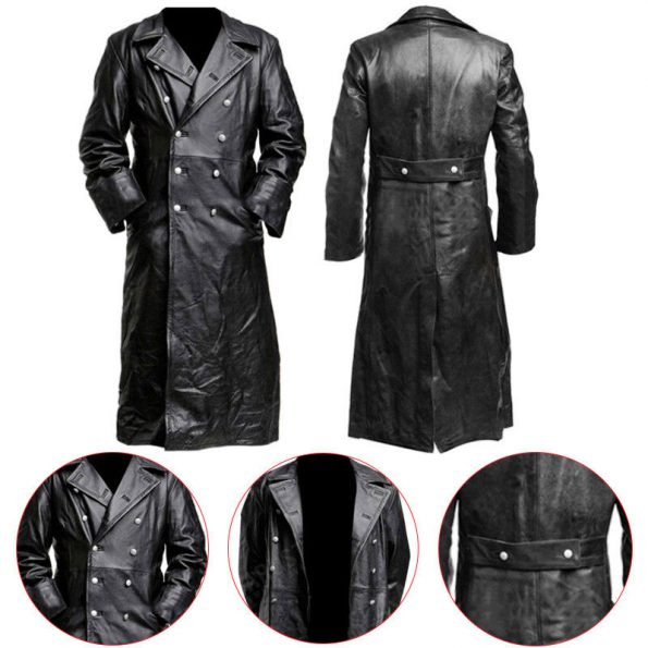 German Classic Officer Black Leather Trench Coat - Mk Jackets