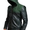 Green Arrow Stephen Amell Hooded Leather Jacket