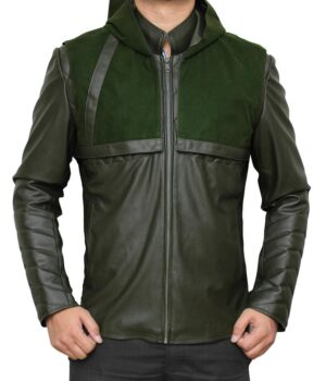 Green Arrow Stephen Amell Hooded Leather Jacket