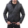 Robin Hood Taron Egerton Quilted Black Hoodie Leather Jacket