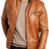 Men's Stand Collar Leather Jacket Motorcycle Lightweight leather Jacket