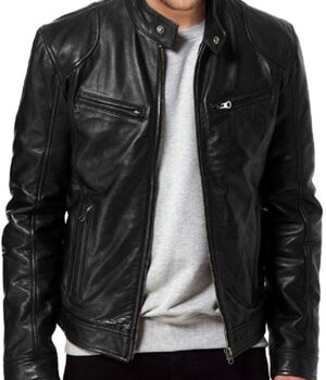 Men's Sword Black Genuine Lambskin Leather Biker Jacket