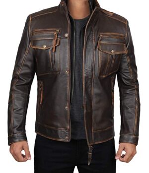 Moffit Dark Brown Genuine Leather Motorcycle Jacket