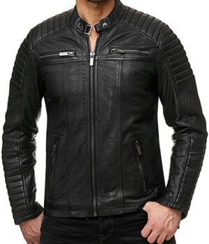 Men's Classic Leather Motorcycle Jacket Biker Jacket Zipper Coat