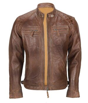 Men's Franco Distressed Brown Genuine Lambskin Leather Jacket