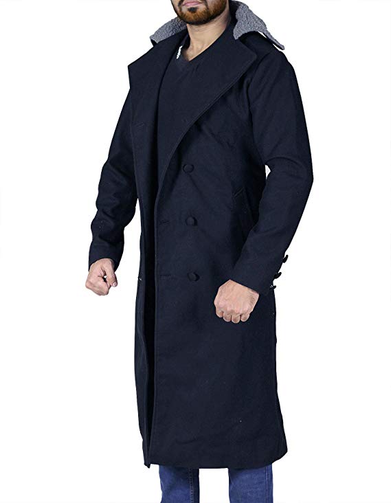 Tom Long Black Trench Coat With Fur Collar Tom Long Black Trench Coat With Fur Collar