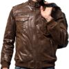Men Biker Retro Dark Brown Leather Motorcycle Jacket Genuine Leather Jacket