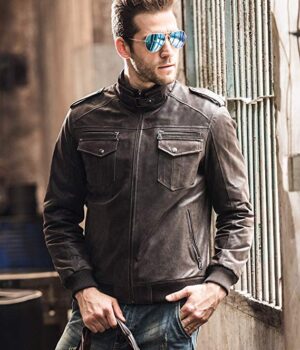 Men Biker Retro Brown Leather Motorcycle Jacket Genuine Leather Jacket