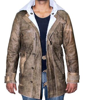 Bane Distressed Shearling Real Leather Coat