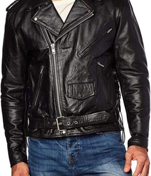 Men’s Classic Side Lace Police Style Motorcycle Jacket