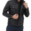 Moffit Mens Black Leather Motorcycle Jacket
