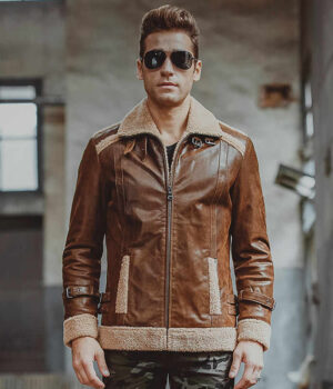 Real leather jacket for men, faux fur jackets, warm winter bomber coat for men