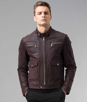 Real leather jacket for men, faux fur jackets, Brown Leather Jacket