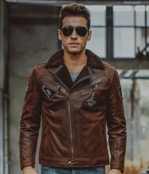 Genuine leather jacket men real leather jackets with imitation leather shear bomber jackets Motorcycle aviator coat men