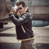 Aviator B3 sheepskin jacket for men, motorcycle jacket, winter leather jacket, brown leather jacket for men