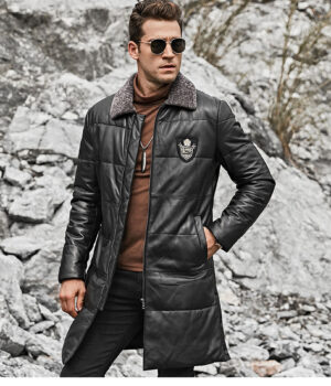 Lambskin jacket for men with detachable sheepskin collar