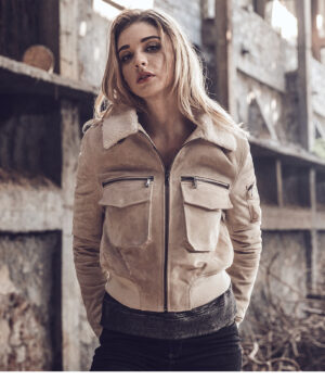 winter genuine leather jacket for women with faux fur collar Real leather jacket