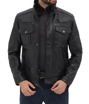 Moffit Mens Black Leather Motorcycle Jacket