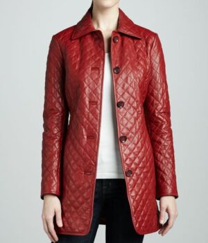 Womens Quilted Red Leather Coat