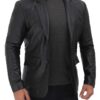Brandon Black Shiny Mens Leather Blazer Jacket Brandon Black Shiny Mens Leather Blazer Jacket
