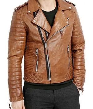 Mens Boda Skins Kay Michaels Leather Biker Jacket Tan