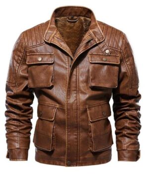Navan Mens Four Pockets Shearling Lined Jacket