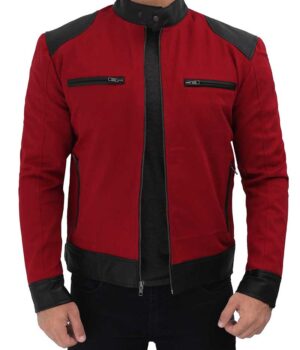 Corey Red and Black Cotton Cafe Racer Jacket