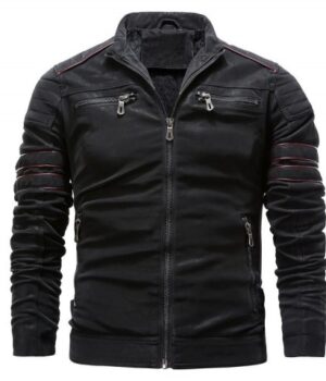 Carlow Mens Black Padded Cafe Racer Leather Jacket