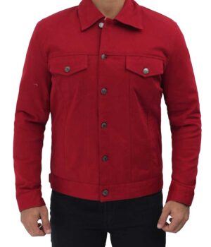 Currin Mens Red Trucker Jacket