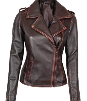 Kirsten Asymmetrical Womens Brown Leather Jacket