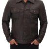 Real Leather Dark Brown Trucker Jacket Mens