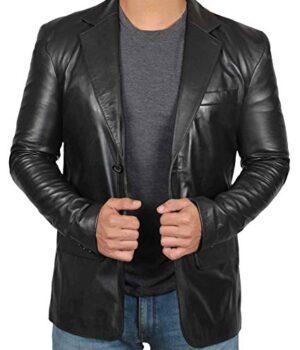 Glendale Black Leather Blazer Jacket